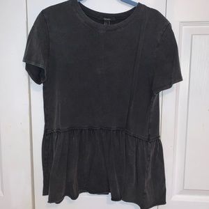 Charcoal Grey/Black Short Sleeve Ruffle Top